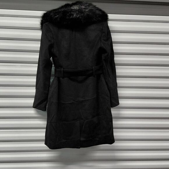 $380 NWT Marciano Loreta Women’s Wool Blend Belted Coat Size 8 Black Fur Collar - Picture 6 of 16